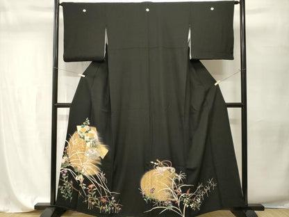 平和屋着物■豪華黒留袖　駒刺繍　地紙横笛草花文　暈し染め　金彩　正絹　逸品　CABH9565ev