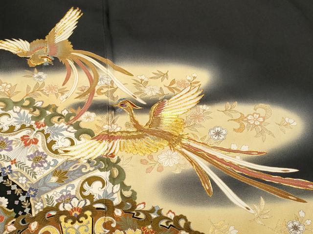 平和屋着物■豪華黒留袖　駒刺繍　鳳凰正倉院花文　暈し染め　金彩　正絹　逸品　CABH9567ev