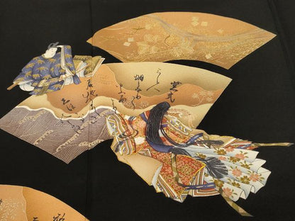平和屋着物■豪華黒留袖　刺繍　地紙人物文　金彩　正絹　逸品　CABH9568ev