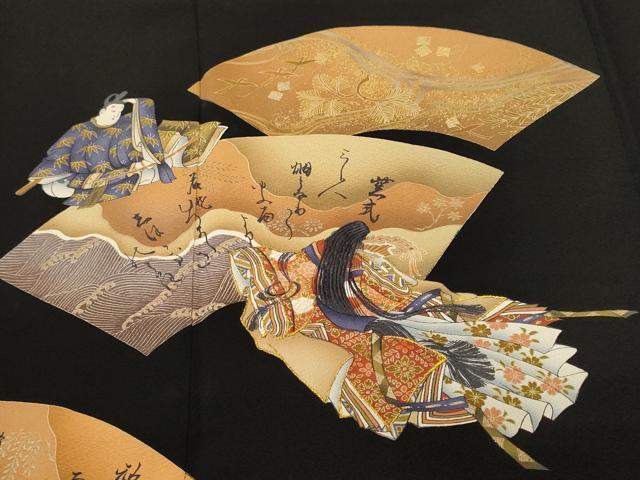平和屋着物■豪華黒留袖　刺繍　地紙人物文　金彩　正絹　逸品　CABH9568ev