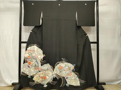 平和屋着物■豪華黒留袖　檜扇孔雀花文　尾長鳥文　正絹　逸品　CABH9572ev