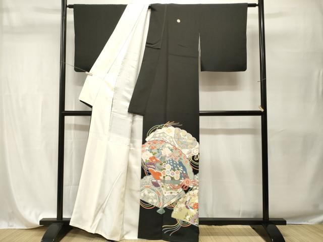 平和屋着物■豪華黒留袖　檜扇孔雀花文　尾長鳥文　正絹　逸品　CABH9572ev