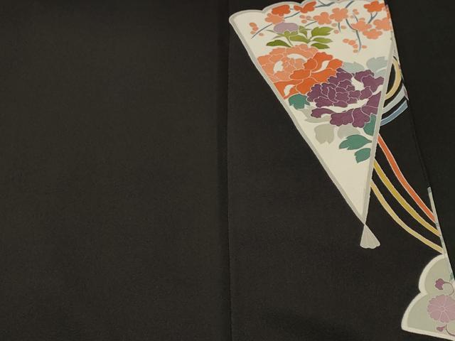 平和屋着物■豪華黒留袖　檜扇孔雀花文　尾長鳥文　正絹　逸品　CABH9572ev