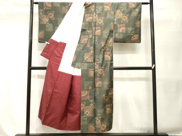 平和屋着物■上質な紬　色紙重ね花文　正絹　逸品　CABH9574ev