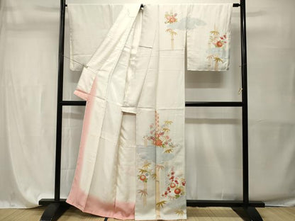 平和屋着物■訪問着　雲取り笹竹草花文　金彩　正絹　逸品　CABH9575ev