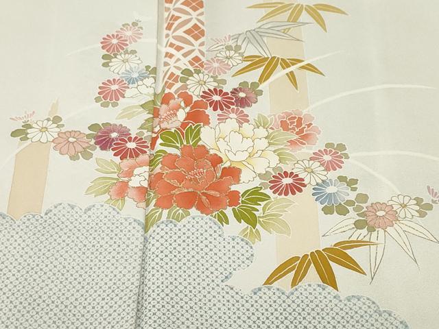 平和屋着物■訪問着　雲取り笹竹草花文　金彩　正絹　逸品　CABH9575ev