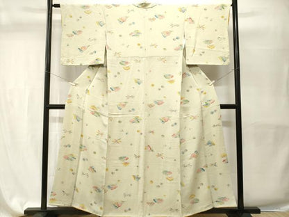 平和屋着物■上質な小紋　型染め　遠山松竹梅文　鬼しぼ縮緬　正絹　逸品　CABH9577ev