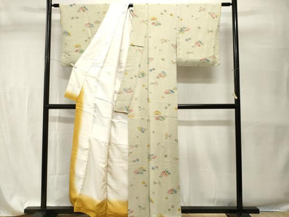 平和屋着物■上質な小紋　型染め　遠山松竹梅文　鬼しぼ縮緬　正絹　逸品　CABH9577ev