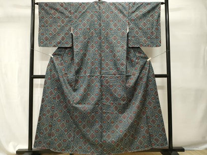 平和屋着物■本場大島紬　7マルキ　幾何学花菱文　正絹　逸品　CABH9578ev