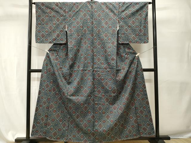 平和屋着物■本場大島紬　7マルキ　幾何学花菱文　正絹　逸品　CABH9578ev