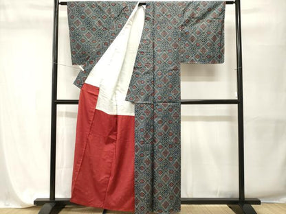 平和屋着物■本場大島紬　7マルキ　幾何学花菱文　正絹　逸品　CABH9578ev