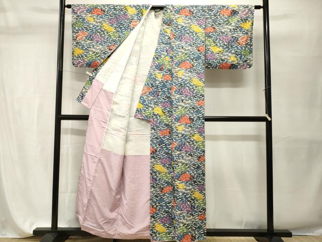 平和屋着物■上質な小紋　紬地　型染め　笹梅花文　正絹　逸品　CABH9584ev