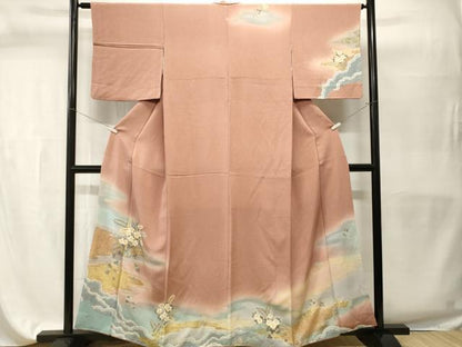 平和屋着物■訪問着　流水草花文　暈し染め　金彩　鬼しぼ縮緬　正絹　逸品　CABH9588ev