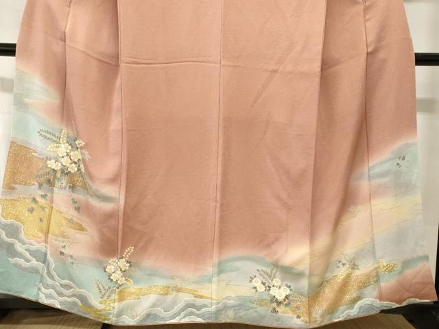 平和屋着物■訪問着　流水草花文　暈し染め　金彩　鬼しぼ縮緬　正絹　逸品　CABH9588ev