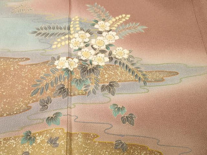 平和屋着物■訪問着　流水草花文　暈し染め　金彩　鬼しぼ縮緬　正絹　逸品　CABH9588ev