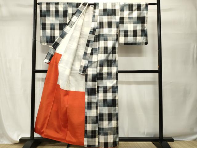 平和屋着物■上質な紬　格子　正絹　逸品　CABH9592ev