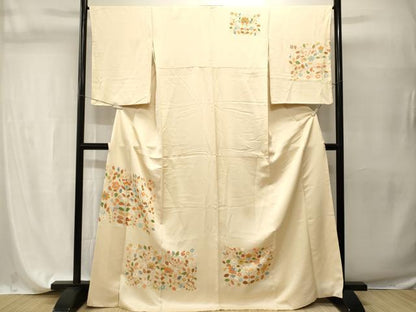 平和屋着物■訪問着　刺繍　花唐草文　金彩　ロング丈　正絹　逸品　CABH9597ev