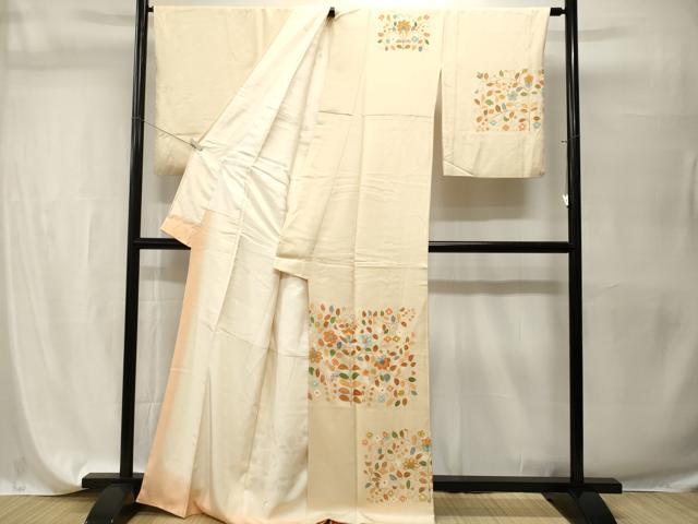 平和屋着物■訪問着　刺繍　花唐草文　金彩　ロング丈　正絹　逸品　CABH9597ev