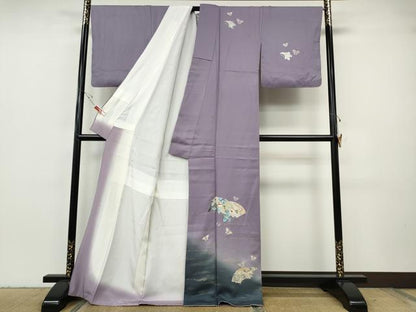 平和屋着物●訪問着　地紙花蝶文　暈し染め　金銀彩　ロング丈　正絹　逸品　CABH9602ut