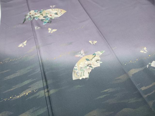 平和屋着物●訪問着　地紙花蝶文　暈し染め　金銀彩　ロング丈　正絹　逸品　CABH9602ut