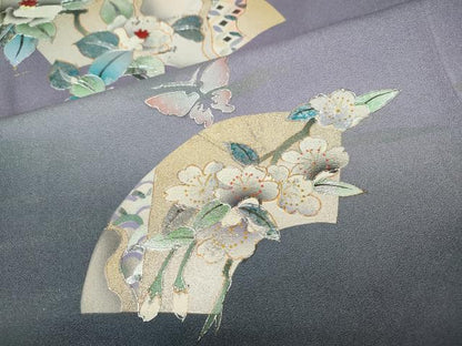 平和屋着物●訪問着　地紙花蝶文　暈し染め　金銀彩　ロング丈　正絹　逸品　CABH9602ut