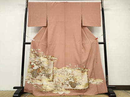 平和屋着物●色留訪問着　作家物　雲重ね花車文　金彩　正絹　逸品　CABH9604ut