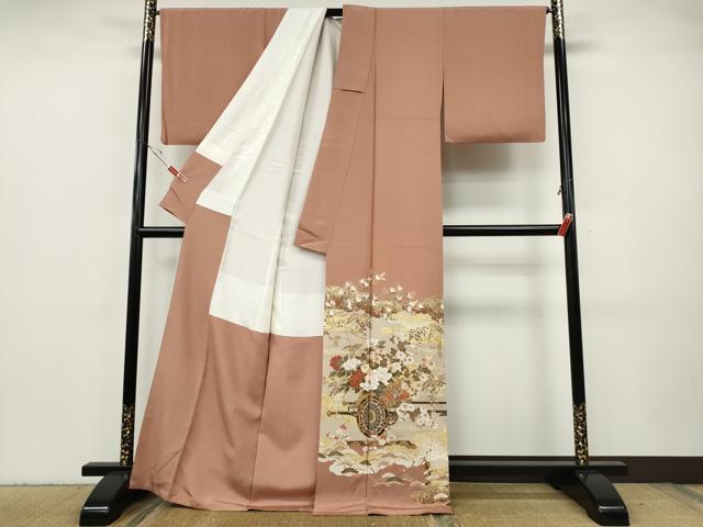 平和屋着物●色留訪問着　作家物　雲重ね花車文　金彩　正絹　逸品　CABH9604ut