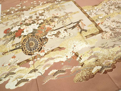 平和屋着物●色留訪問着　作家物　雲重ね花車文　金彩　正絹　逸品　CABH9604ut