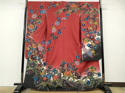 平和屋着物●豪華振袖　紅型　流水花蝶文　暈し染め　正絹　逸品　CABH9607ut
