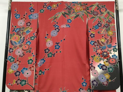 平和屋着物●豪華振袖　紅型　流水花蝶文　暈し染め　正絹　逸品　CABH9607ut