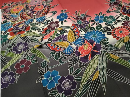 平和屋着物●豪華振袖　紅型　流水花蝶文　暈し染め　正絹　逸品　CABH9607ut