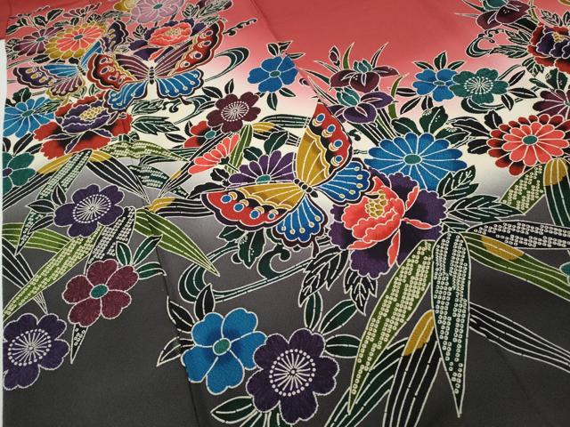 平和屋着物●豪華振袖　紅型　流水花蝶文　暈し染め　正絹　逸品　CABH9607ut