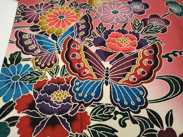 平和屋着物●豪華振袖　紅型　流水花蝶文　暈し染め　正絹　逸品　CABH9607ut