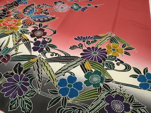 平和屋着物●豪華振袖　紅型　流水花蝶文　暈し染め　正絹　逸品　CABH9607ut