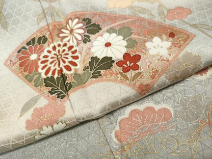 平和屋着物●訪問着　地紙枝垂れ花文　暈し染め　金彩　正絹　逸品　CABH9609ut