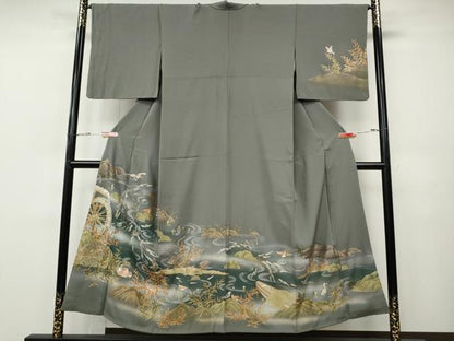 平和屋着物●訪問着　刺繍　水車　鯉　鴛鴦草木文　暈し染め　金彩　正絹　逸品　CABH9615ut