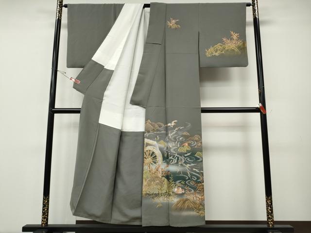 平和屋着物●訪問着　刺繍　水車　鯉　鴛鴦草木文　暈し染め　金彩　正絹　逸品　CABH9615ut