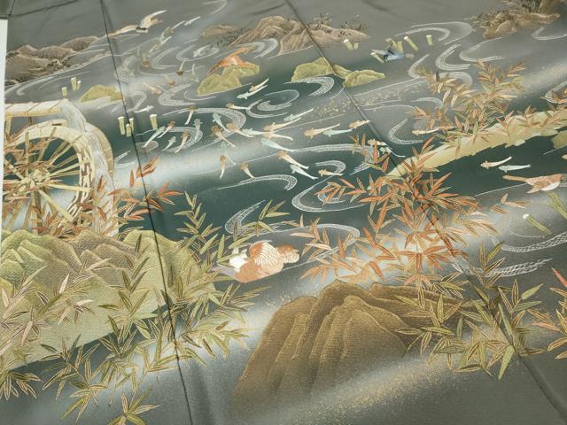 平和屋着物●訪問着　刺繍　水車　鯉　鴛鴦草木文　暈し染め　金彩　正絹　逸品　CABH9615ut