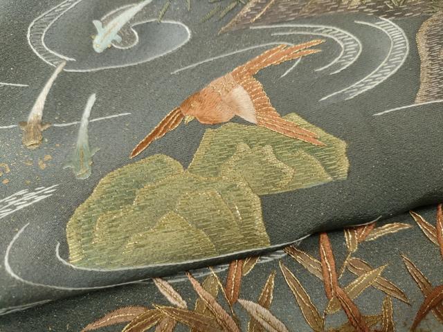 平和屋着物●訪問着　刺繍　水車　鯉　鴛鴦草木文　暈し染め　金彩　正絹　逸品　CABH9615ut