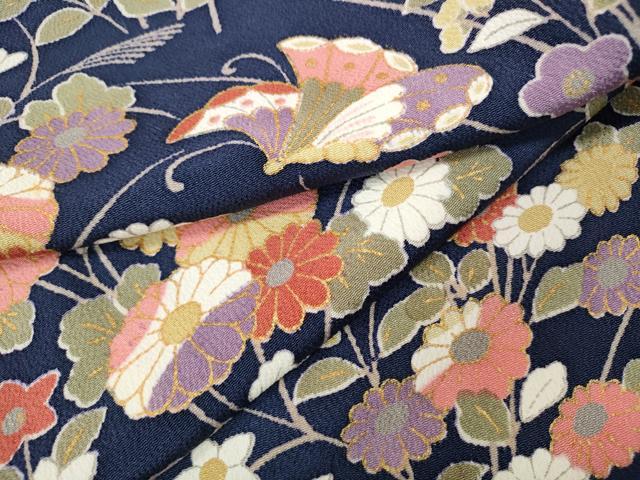 平和屋着物●上質な小紋　花蝶文　金彩　鬼しぼ縮緬　正絹　逸品　CABH9619ut
