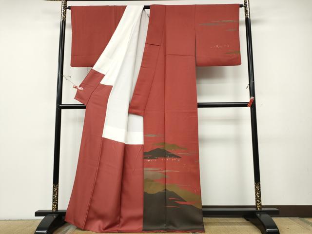 平和屋着物●訪問着　刺繍　遠山文　正絹　逸品　CABH9621ut
