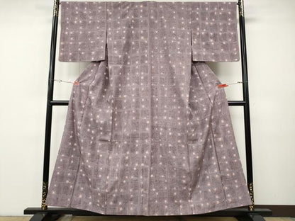 平和屋着物●上質な紬　絞り　ろうけつ染め　格子草花文　正絹　逸品　CABH9622ut