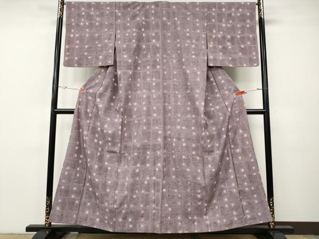 平和屋着物●上質な紬　絞り　ろうけつ染め　格子草花文　正絹　逸品　CABH9622ut