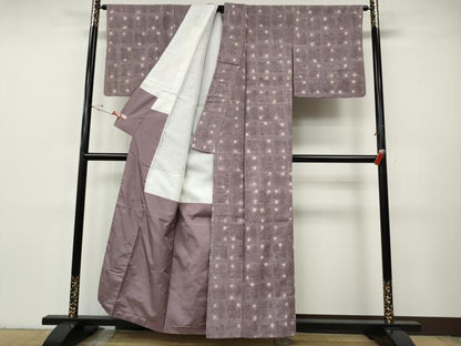 平和屋着物●上質な紬　絞り　ろうけつ染め　格子草花文　正絹　逸品　CABH9622ut