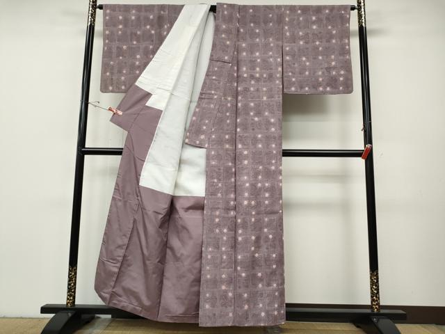 平和屋着物●上質な紬　絞り　ろうけつ染め　格子草花文　正絹　逸品　CABH9622ut