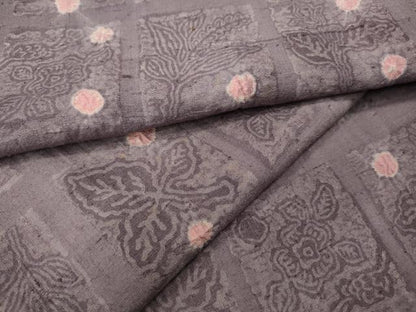 平和屋着物●上質な紬　絞り　ろうけつ染め　格子草花文　正絹　逸品　CABH9622ut