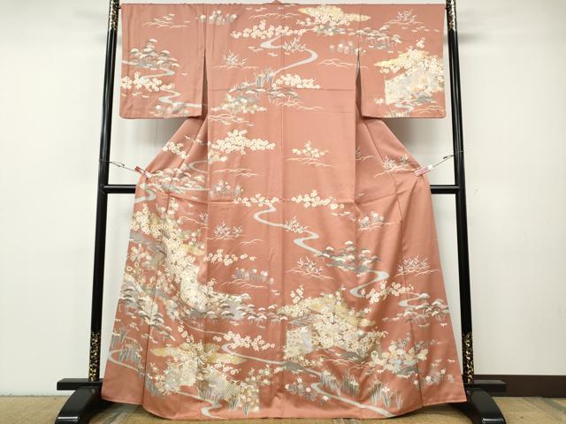平和屋着物●訪問着　駒刺繍　屏風草花文　金彩　正絹　逸品　CABH9628ut
