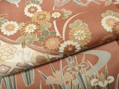 平和屋着物●訪問着　駒刺繍　屏風草花文　金彩　正絹　逸品　CABH9628ut