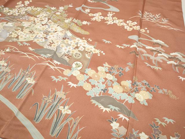 平和屋着物●訪問着　駒刺繍　屏風草花文　金彩　正絹　逸品　CABH9628ut