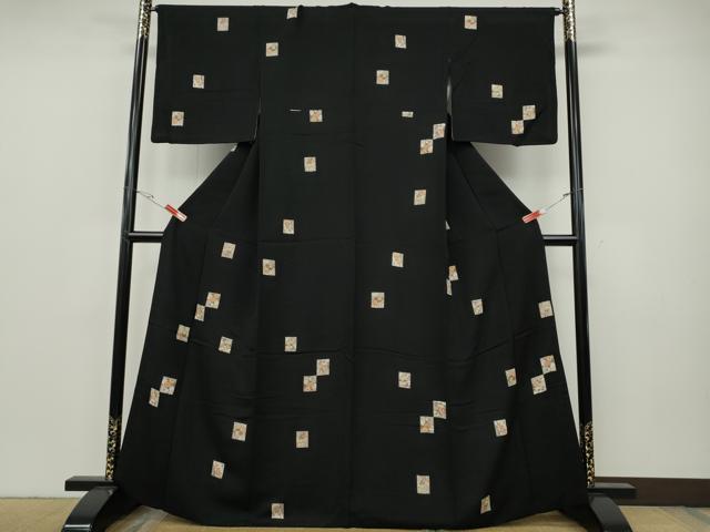 平和屋着物●上質な小紋　色紙草花文　黒地　金彩　小田急百貨店扱い　正絹　逸品　CABH9634ut